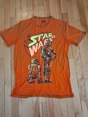 Star Wars Orange Burnout Tee with R2-D2 & C-3PO, Size Large